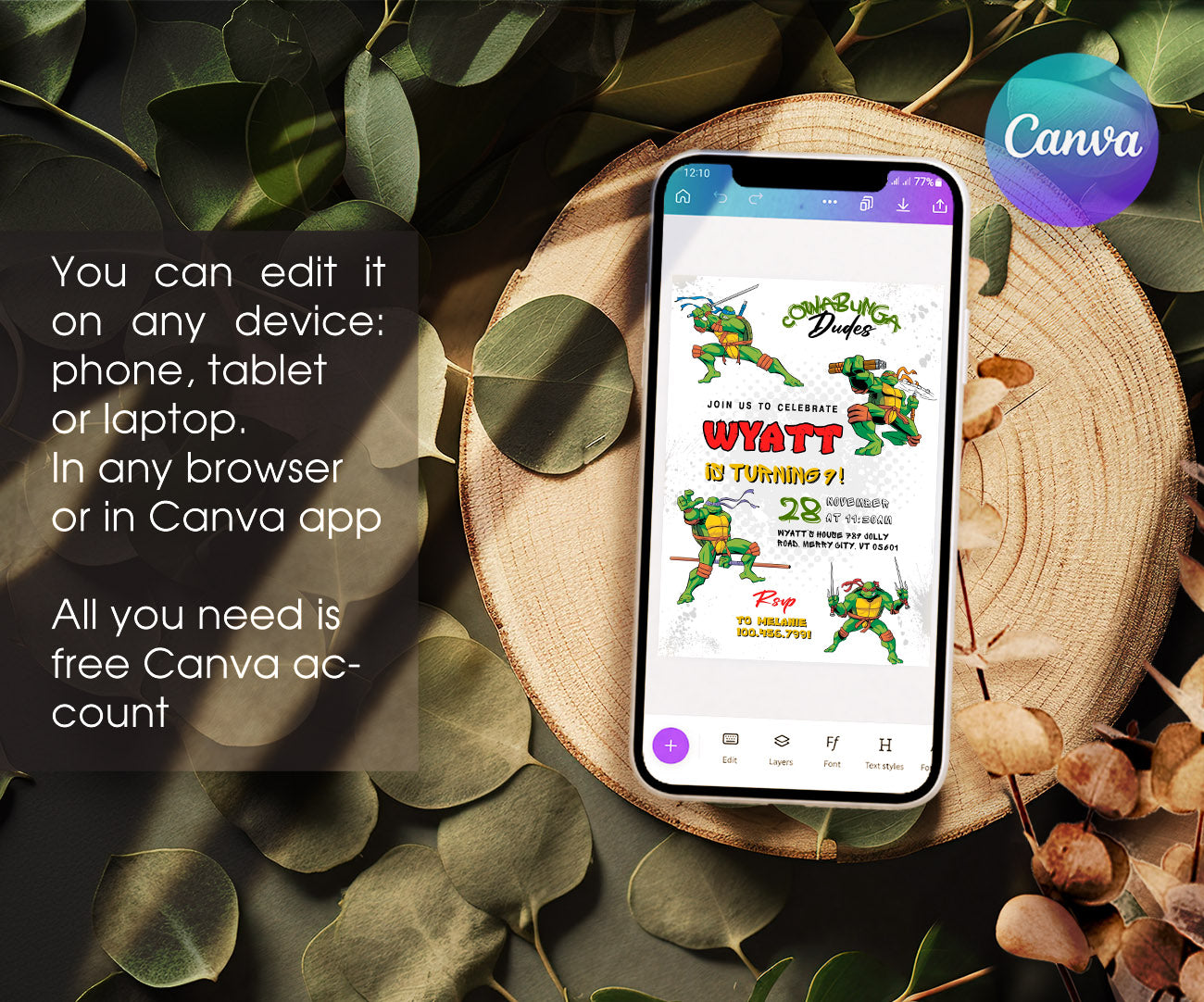 Teenage Mutant Ninja Turtles customizable invitation template | Share or Print | boy | GS651