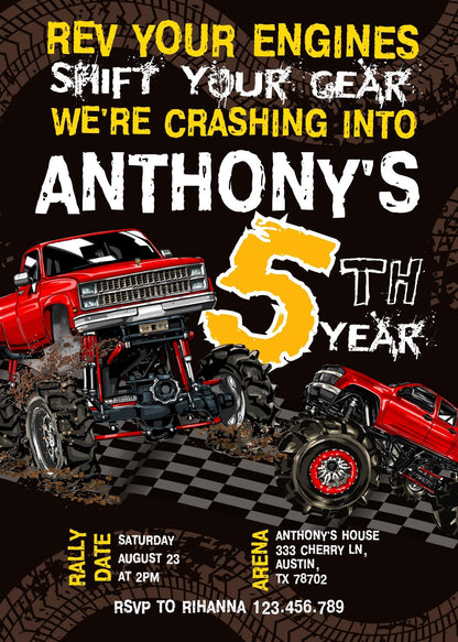 Monster Truck customizable invitation template | Share or Print | boy | DO356