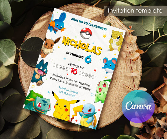 Pokemon Pikachu customizable invitation template | Share or Print | ER507