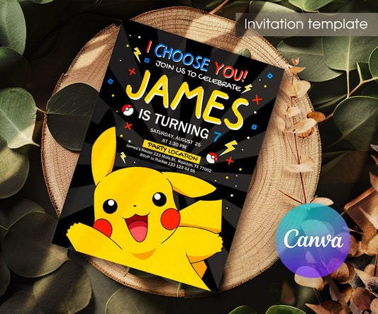 Pokemon Pikachu customizable invitation template | Share or Print | MC586