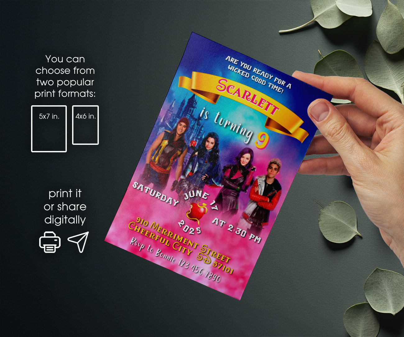 Descendants Disney customizable invitation template | Share or Print | JC041