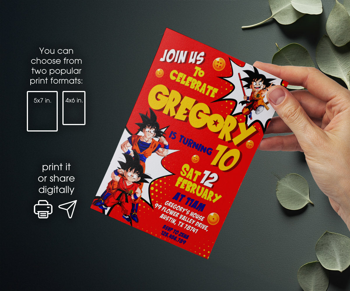 Dragon Ball Z Anime customizable invitation template | Share or Print | boy | XR755