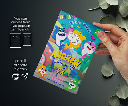 Baby Shark customizable invitation template | Share or Print | VQ165