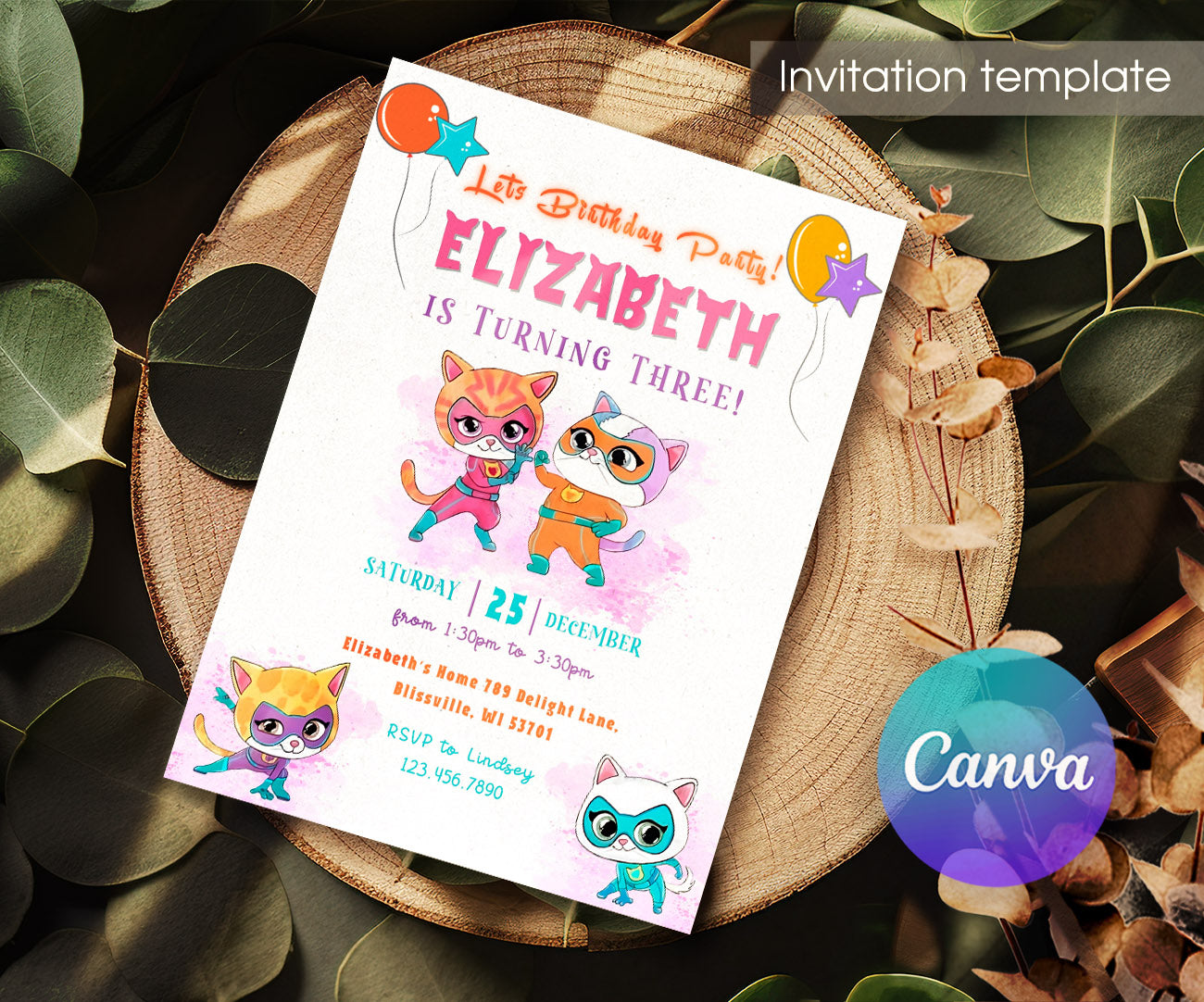 SuperKitties customizable invitation template | Share or Print | VQ534
