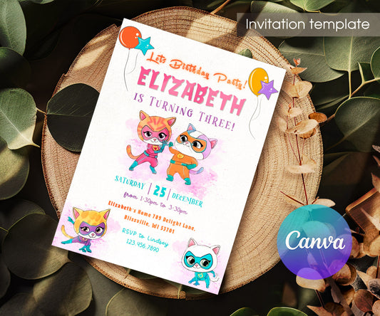 SuperKitties customizable invitation template | Share or Print | VQ534