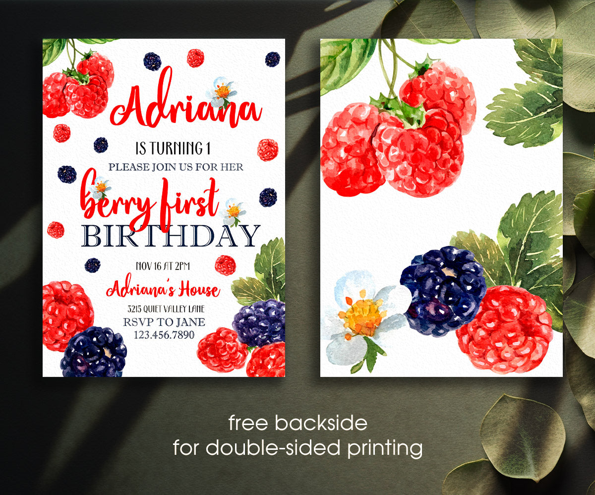 Berry First Birthday customizable invitation template | Share or Print | girl | KL922