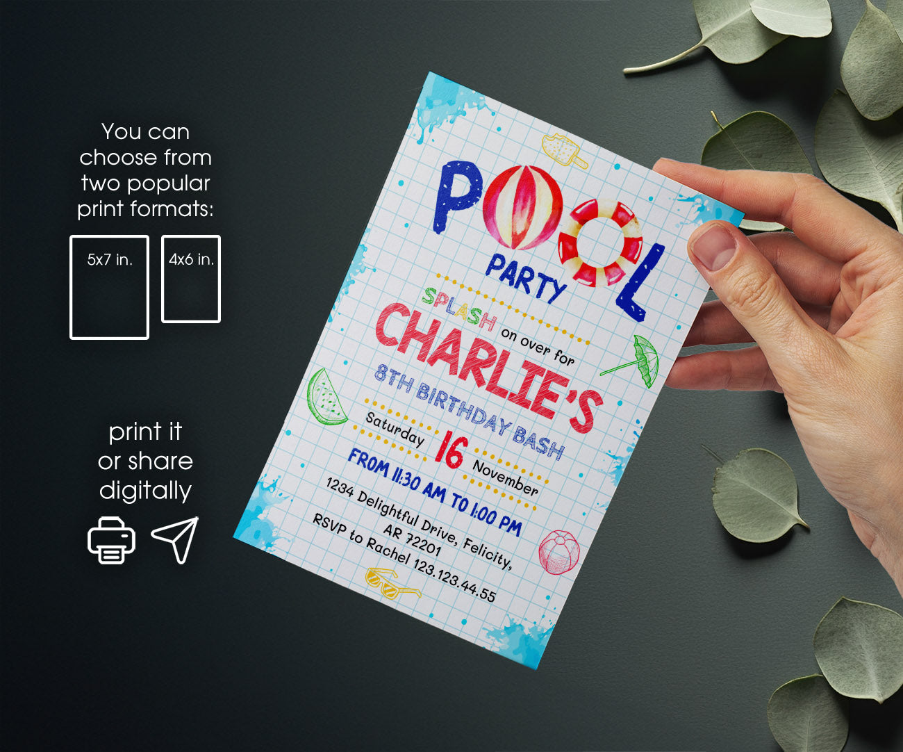 Pool Party customizable invitation template | Share or Print | boy | OU044