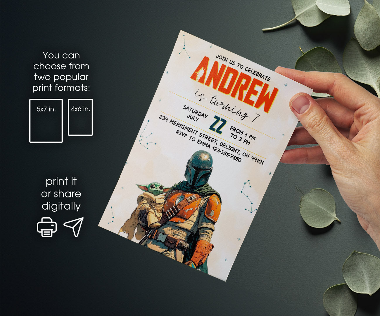 The Mandalorian Star Wars Grogu customizable invitation template | Share or Print | boy | BL039