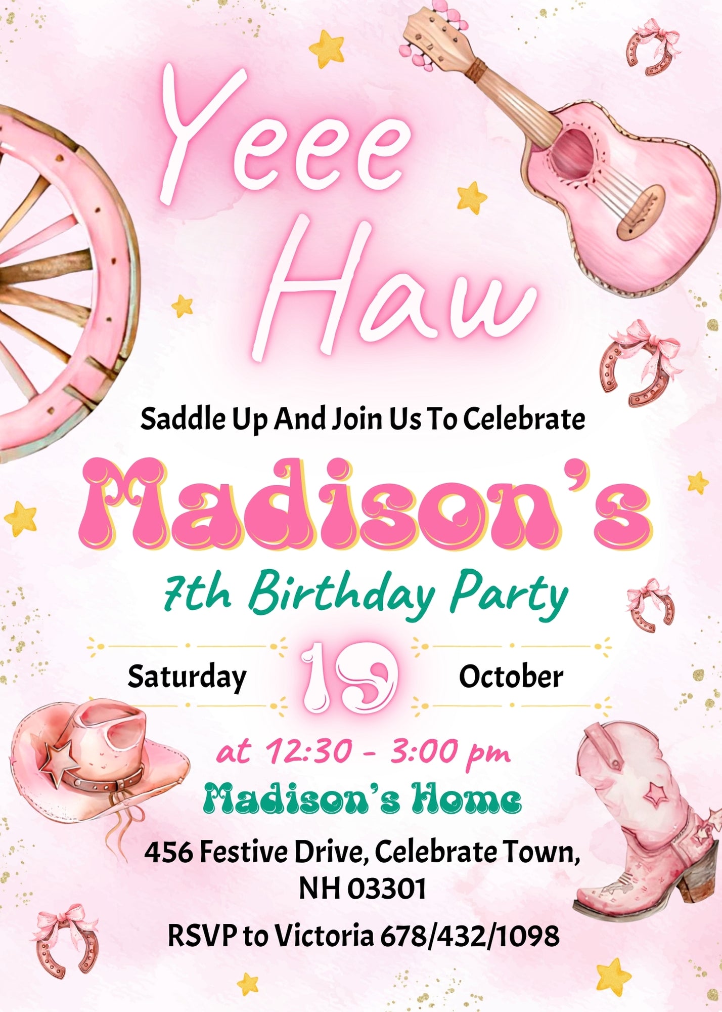 Cowgirl Pink Rodeo customizable invitation template | Share or Print | girl | LY346