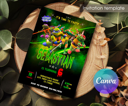 Teenage Mutant Ninja Turtles Mutant Mayhem customizable invitation template | Share or Print | boy | ZH049