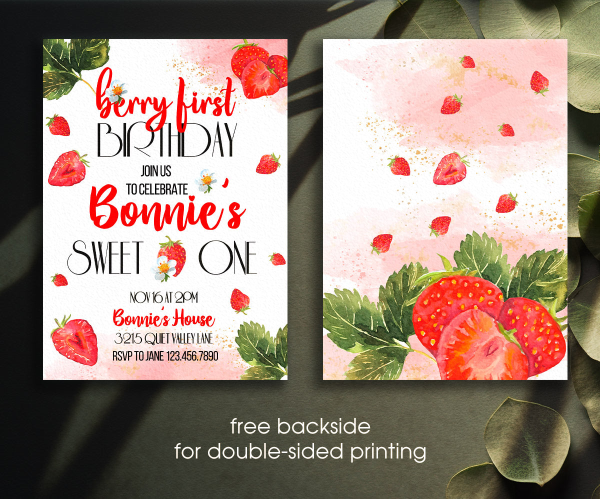 Berry First Birthday customizable invitation template | Share or Print | girl | OS107