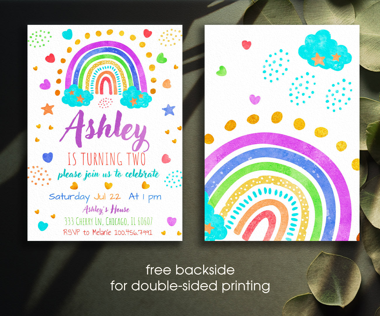 Rainbow Unicorn Party customizable invitation template | Share or Print | JT645