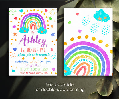 Rainbow Unicorn Party customizable invitation template | Share or Print | JT645