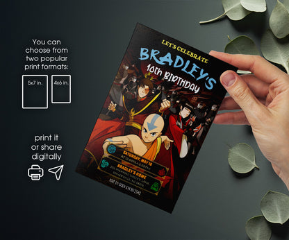 Avatar The Last Airbender customizable invitation template | Share or Print | WY129