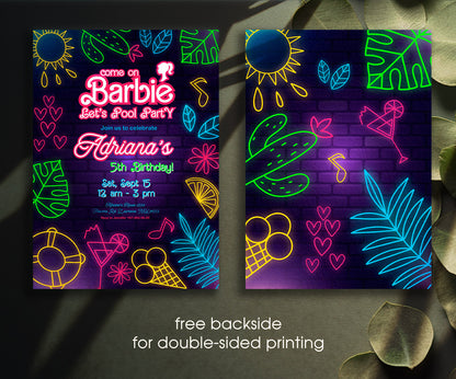 Barbie Pool Pink customizable invitation template | Share or Print | girl | OK645
