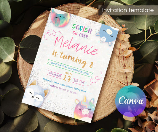 Squishmallows customizable invitation template | Share or Print | AR283