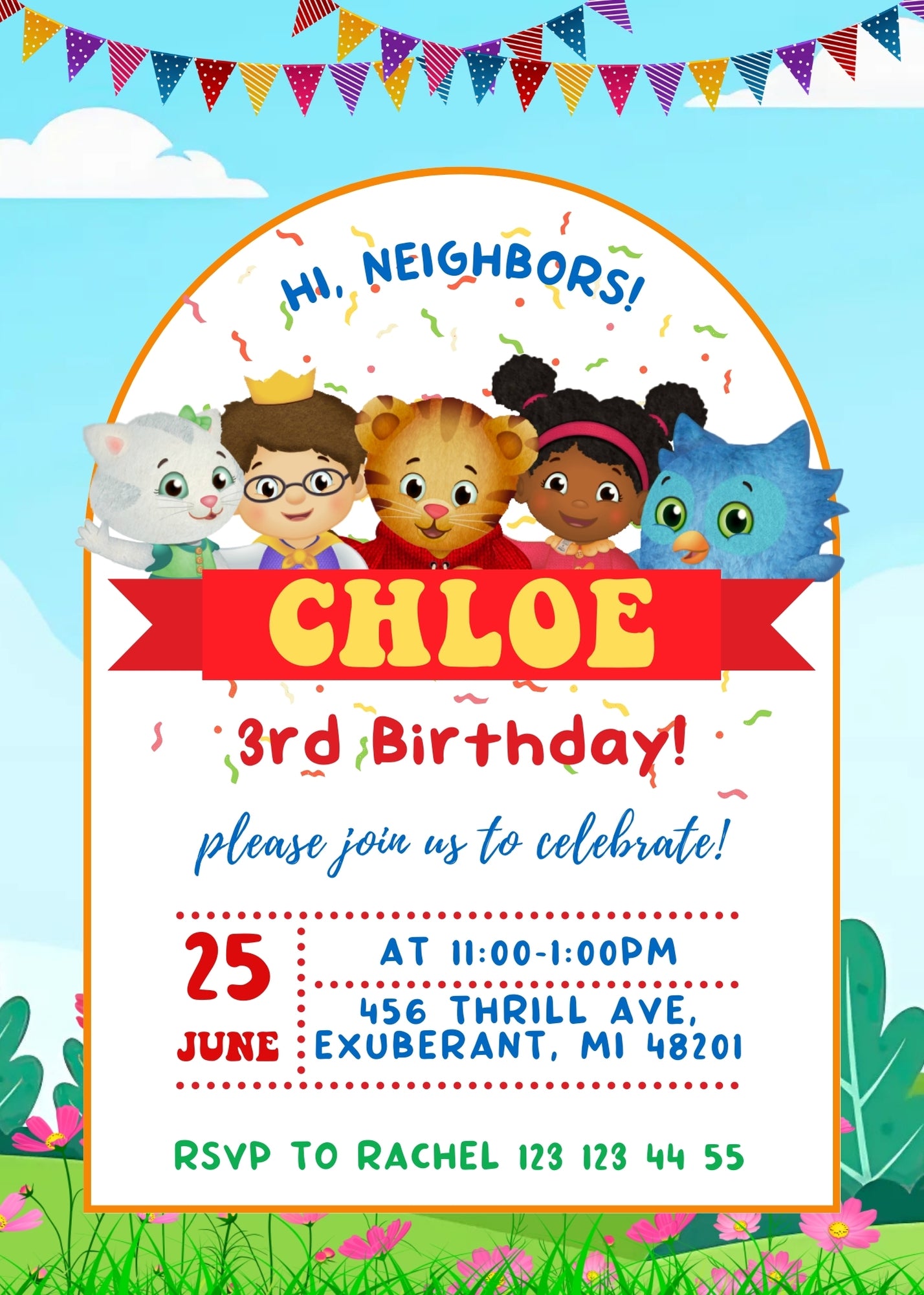 Daniel Tiger's Neighborhood customizable invitation template | Share or Print | VU086