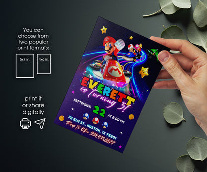 Mario Kart Gamer customizable invitation template | Share or Print | boy | GB068