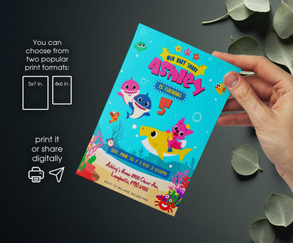 Baby Shark customizable invitation template | Share or Print | II429