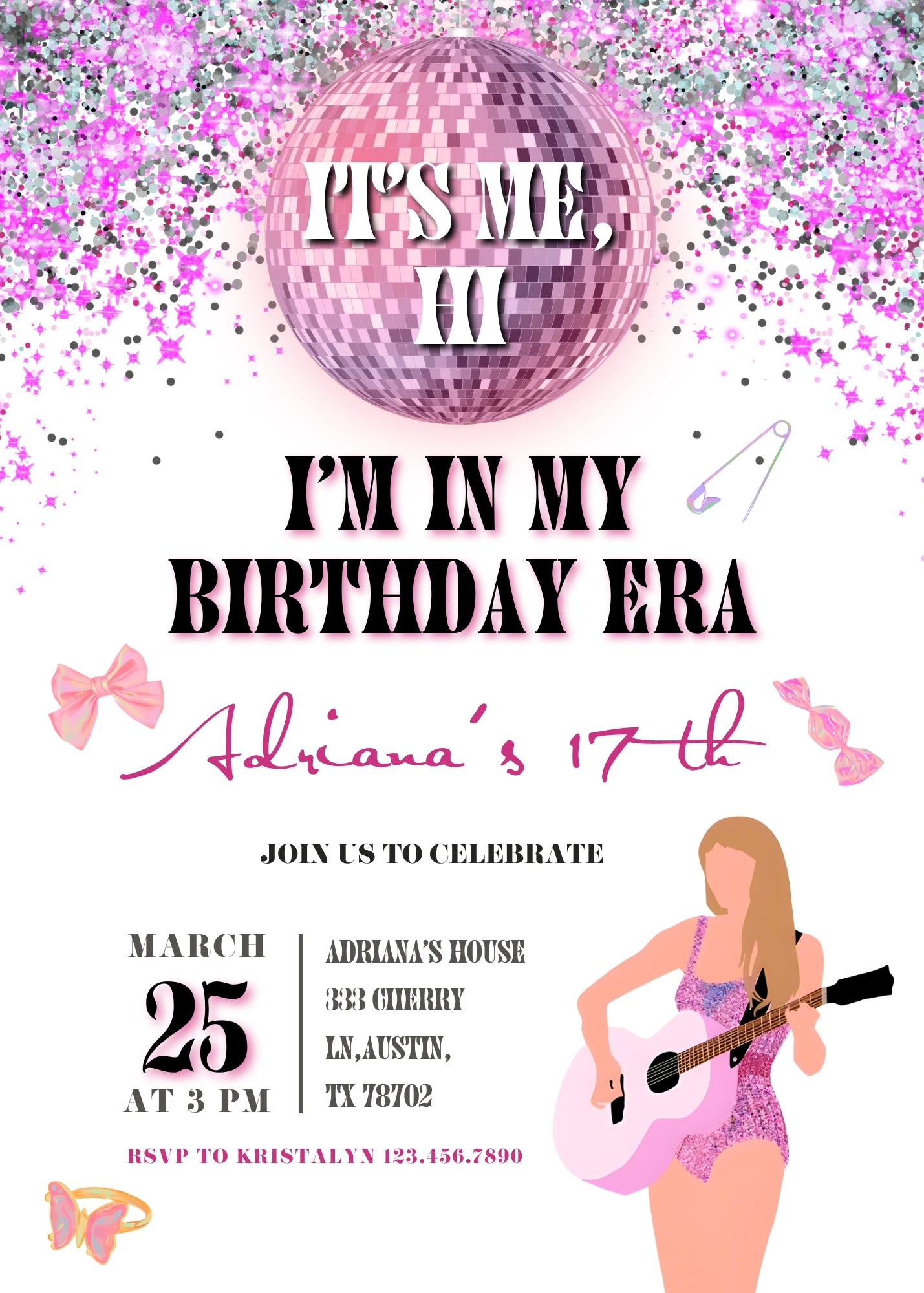 Taylor Swift Eras Tour customizable invitation template | Share or Print | girl | FU400