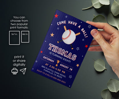 Baseball MLB Sport customizable invitation template | Share or Print | boy | UG310