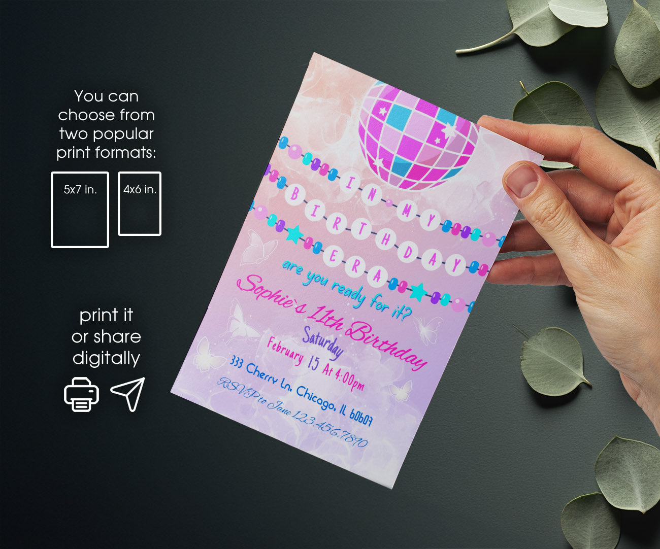 Taylor Swift Eras Tour customizable invitation template | Share or Print | girl | PV534