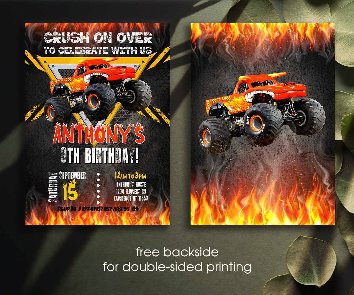 El Toro Loco Monster Jam Truck customizable invitation template | Share or Print | boy | PC306