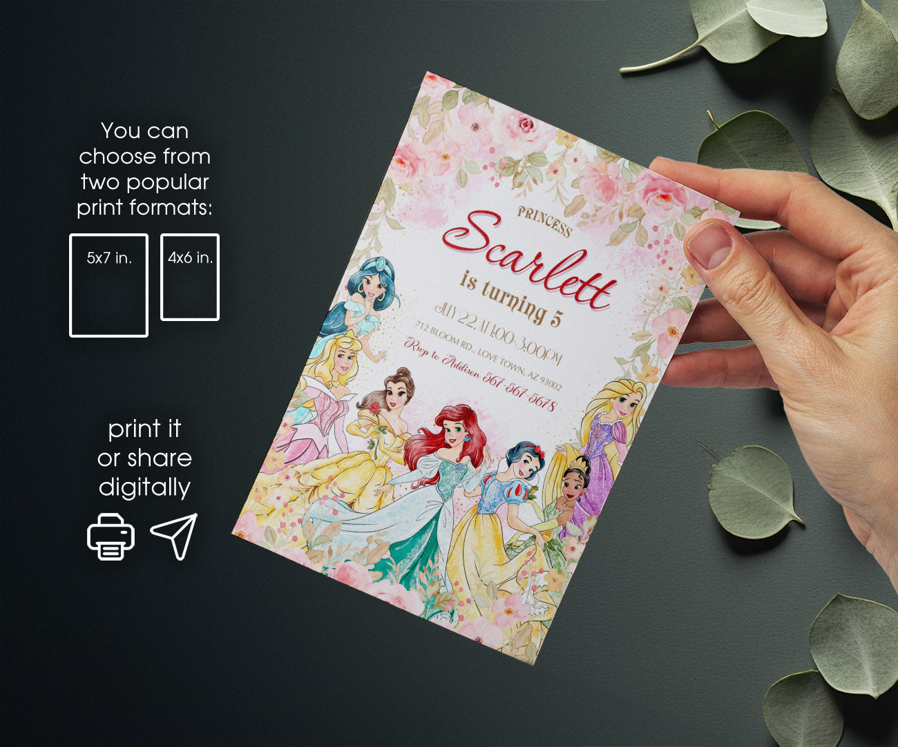 Disney Princess customizable invitation template | Share or Print | girl | BN840