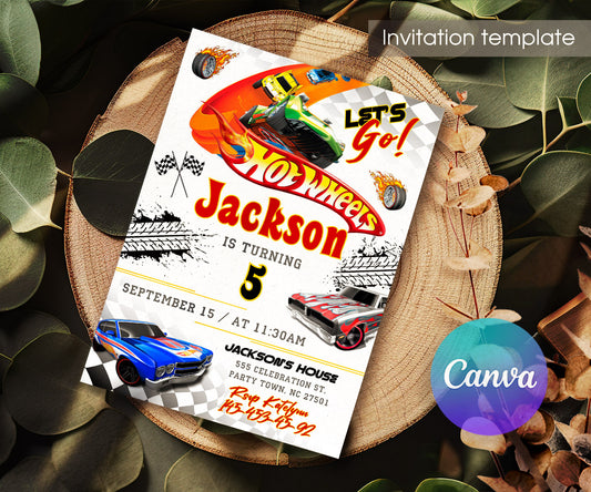 Hot Wheels Racing customizable invitation template | Share or Print | boy | II166