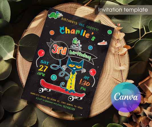 Pete the Cat customizable invitation template | Share or Print | CB452
