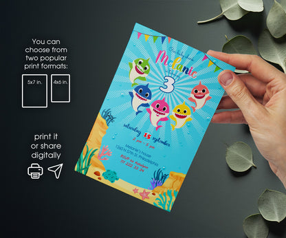 Baby Shark customizable invitation template | Share or Print | NA011