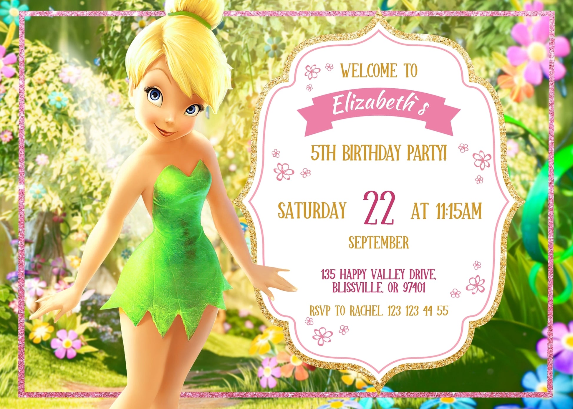 Tinker Bell Fairy Princess customizable invitation template | Share or Print | girl | OB077