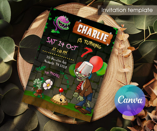 Plants vs Zombies Gamer customizable invitation template | Share or Print | HC314