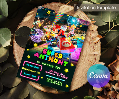 Mario Kart Gamer customizable invitation template | Share or Print | boy | NN150