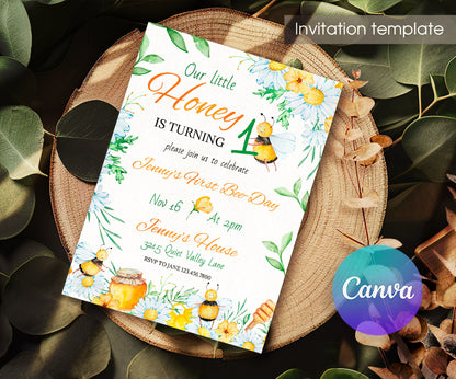 1st Bee Day Party customizable invitation template | Share or Print | PL989