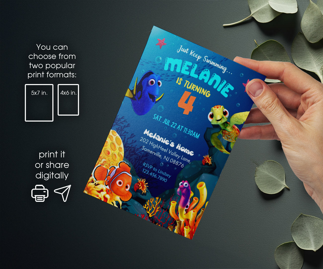 Finding Nemo customizable invitation template | Share or Print | MR362
