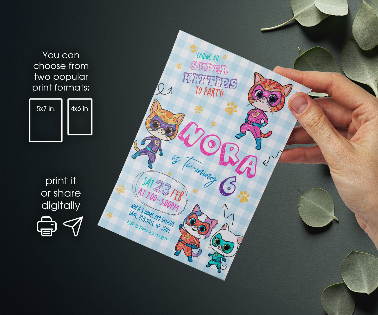 SuperKitties customizable invitation template | Share or Print | KJ649