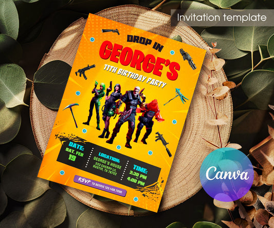 Fortnite Gamer customizable invitation template | Share or Print | boy | UK433