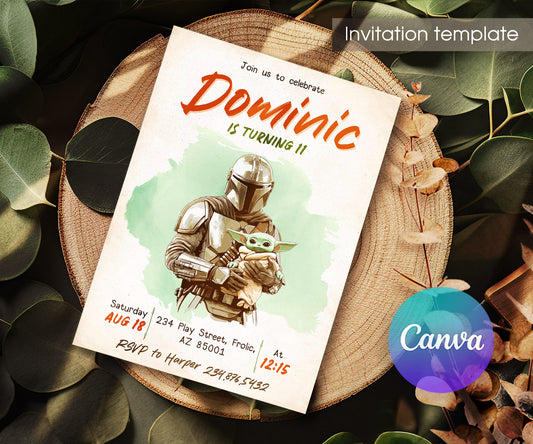 The Mandalorian Star Wars Grogu customizable invitation template | Share or Print | boy | UJ913