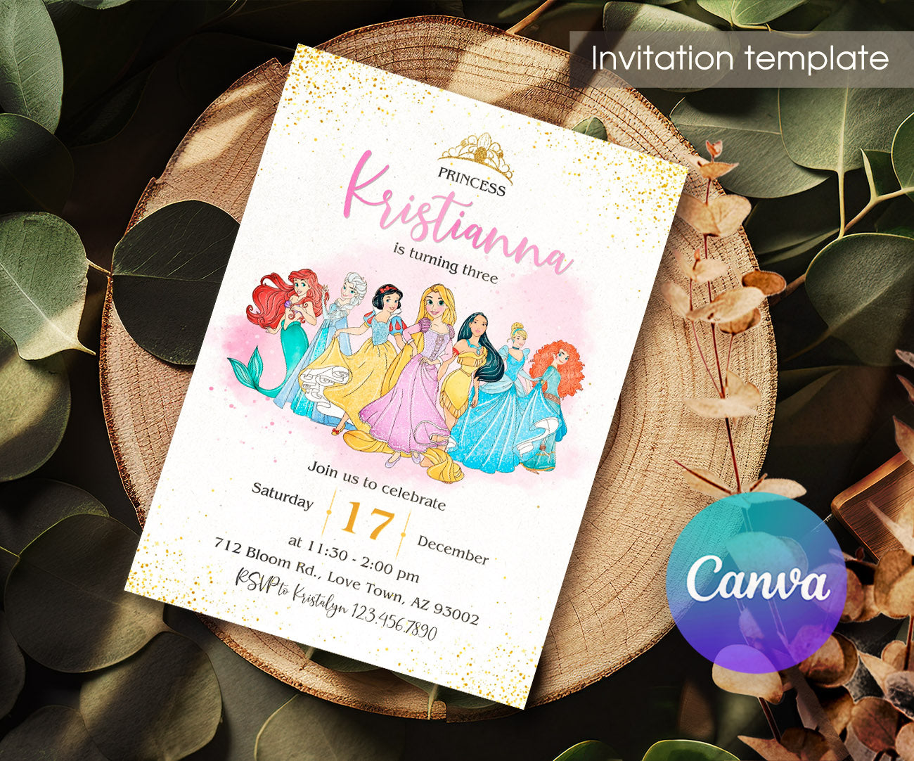Disney Princess customizable invitation template | Share or Print | girl | HB906