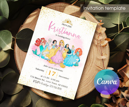 Disney Princess customizable invitation template | Share or Print | girl | HB906
