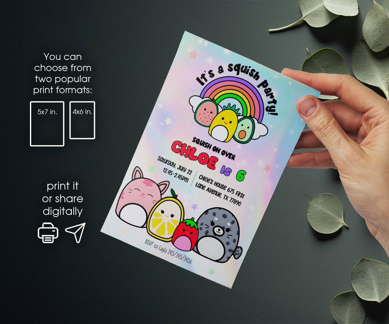 Squishmallows customizable invitation template | Share or Print | KW202