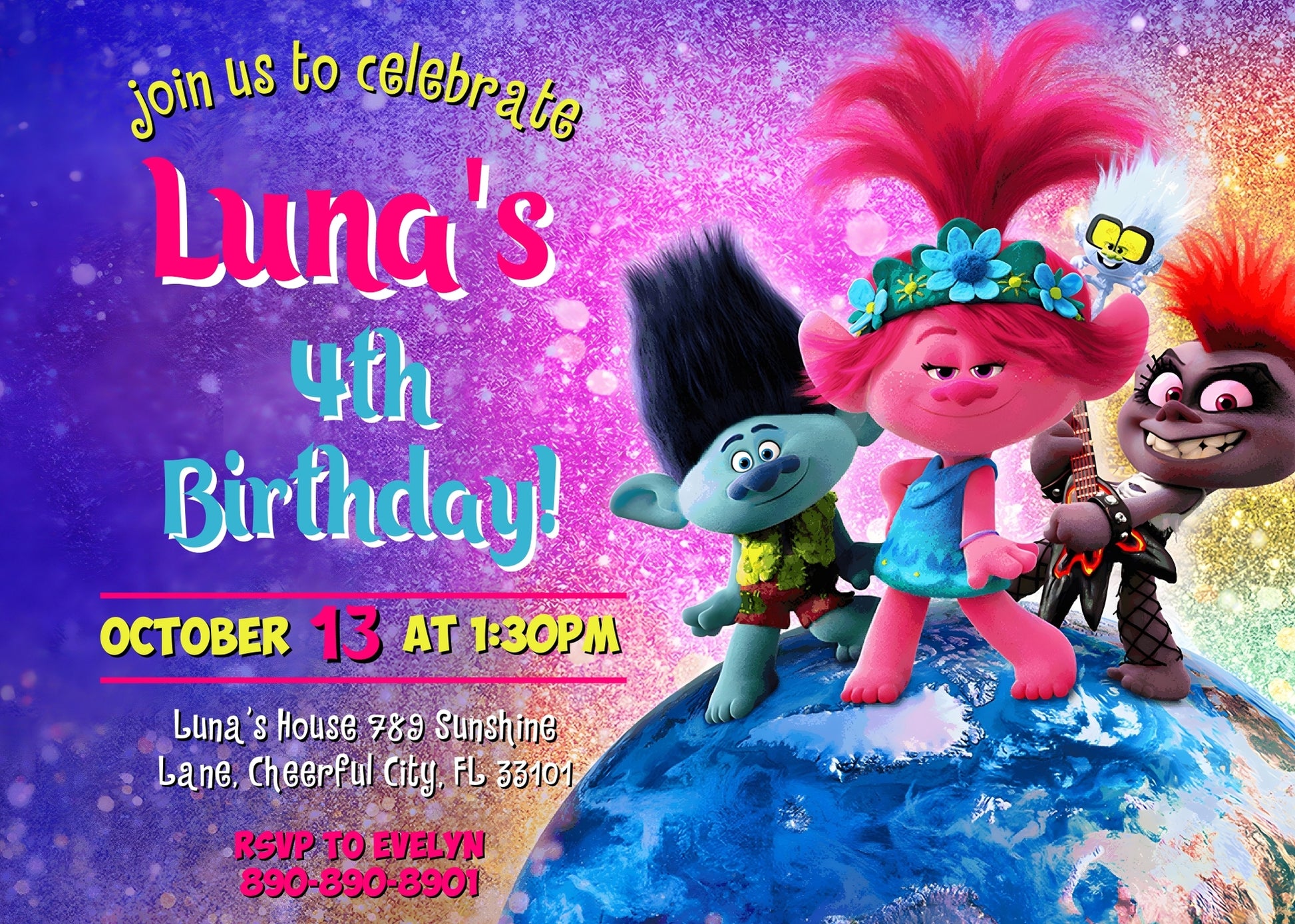 Trolls Poppy customizable invitation template | Share or Print | AH230