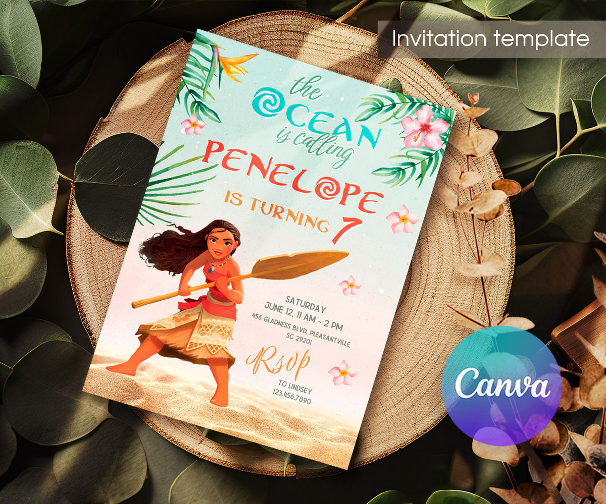 Moana Princess customizable invitation template | Share or Print | girl | KF348