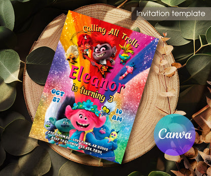 Trolls Poppy customizable invitation template | Share or Print | SZ483