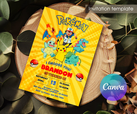 Pokemon Pikachu customizable invitation template | Share or Print | PM390