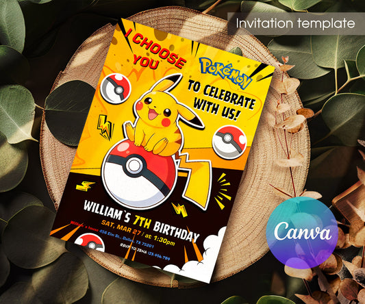 Pokemon Pikachu customizable invitation template | Share or Print | MK784
