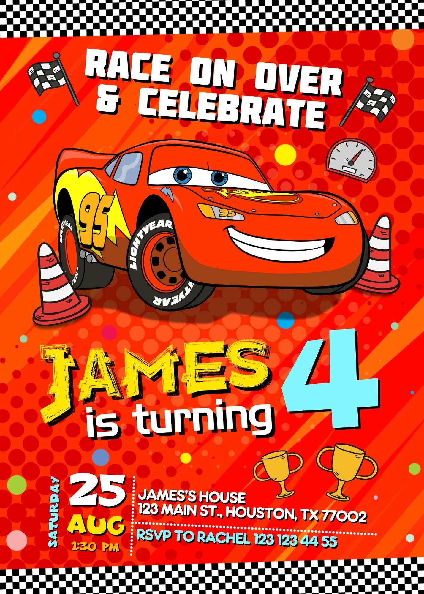 Cars Lightning McQueen customizable invitation template | Share or Print | boy | EU980