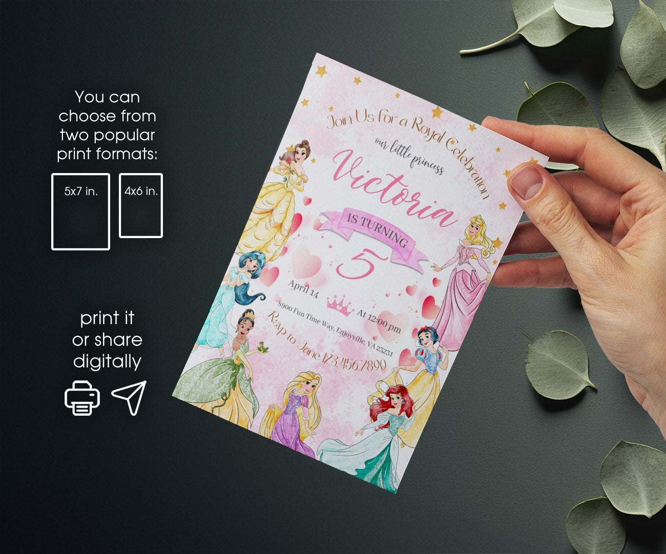 Disney Princess customizable invitation template | Share or Print | girl | BM173