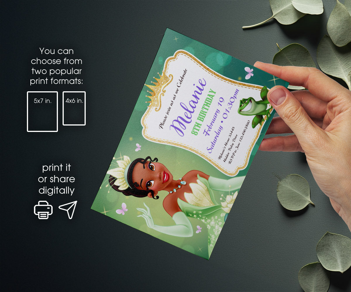 Tiana Frog Princess customizable invitation template | Share or Print | girl | DA634
